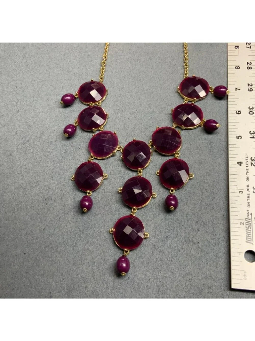 Statement Necklace Earrings 20 In Purple Gold Faceted Beads Plum Dangle Pierced
